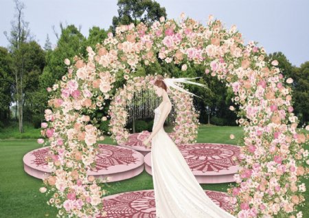 室外粉色婚礼工装效果图