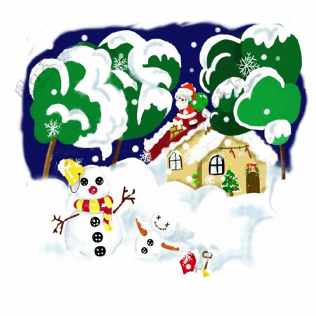 圣诞节冬日雪景手绘卡通麋鹿可商用插画元素