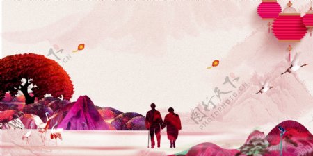 中国风灯笼重阳节海报背景素材