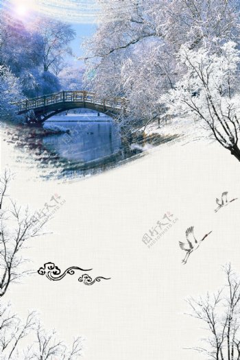 小鹿雪地冬季雪景广告背景图