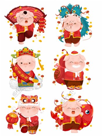 猪年动物猪卡通可爱插画形象合集原创可爱卡通猪形象可商用2019