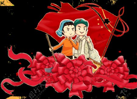红色喜庆彩旗劳动节节日元素