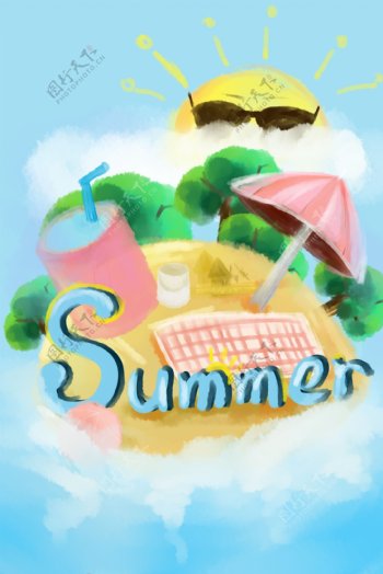 彩绘夏日冰饮海报背景图