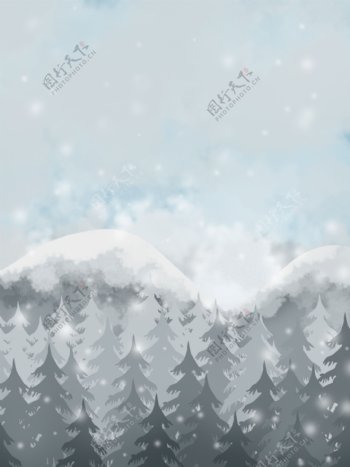 松树林雪山下雪背景灰色系冬季