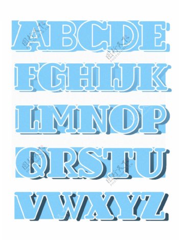 手绘水彩蓝色创意大写字母合集