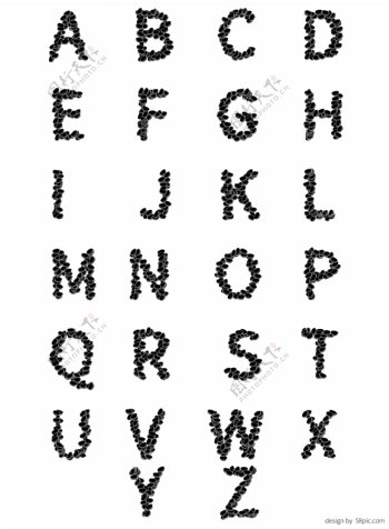 二十六英文字母黑色堆积风艺术字母