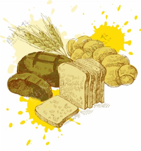 卡通麦穗面包矢量元素
