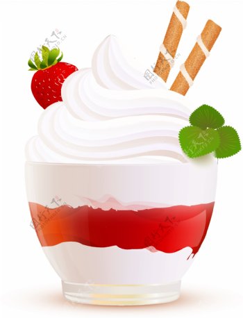 矢量草莓白色冰淇淋元素