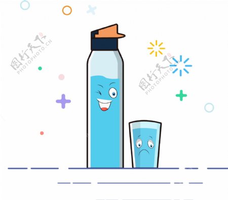 MEB风格卡通手绘热水瓶水杯矢量小图标