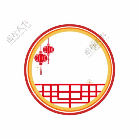 中国风红色灯笼窗台边框