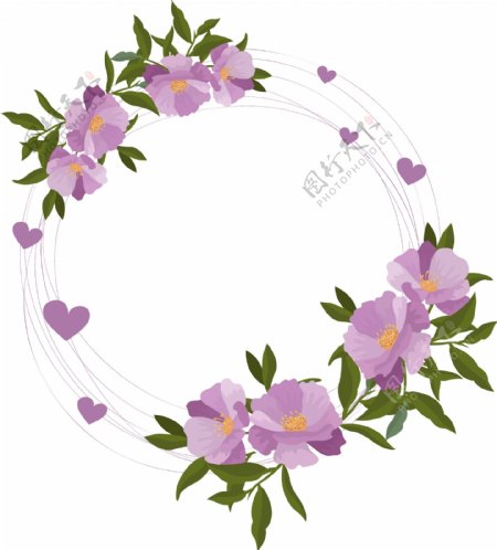 卡通紫色花朵圆环边框矢量元素