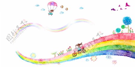 儿童节水墨彩色彩虹背景