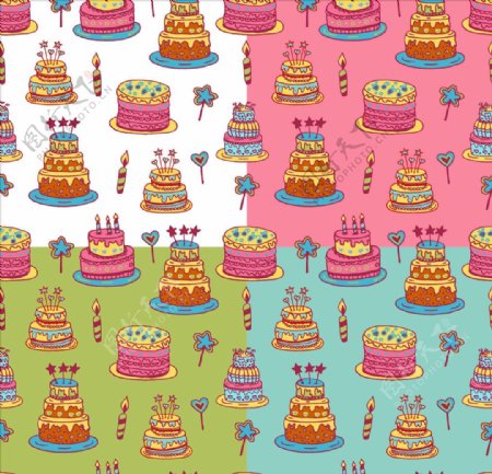 矢量彩色生日蛋糕背景图案