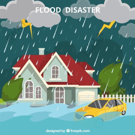 创意洪水灾害插画