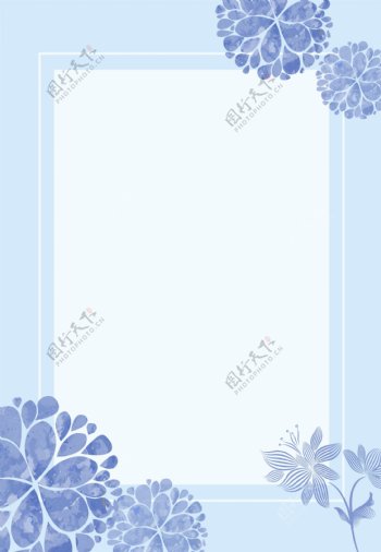简约蓝色花朵边框双十一背景素材