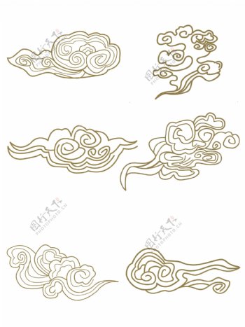 手绘中国风线性祥云装饰图案可商用元素