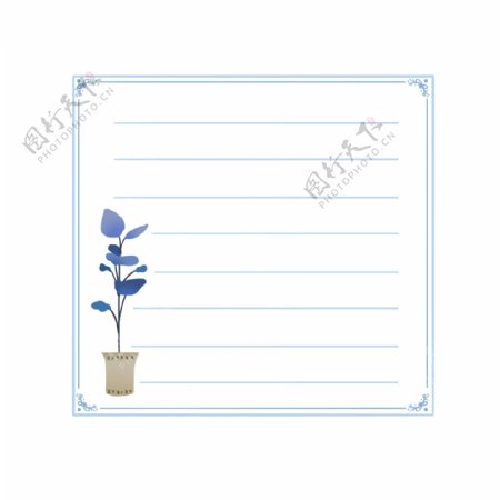 手绘植物蓝色小清新设计元素