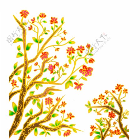 梅花树中国风流光溢彩插画可商用元素