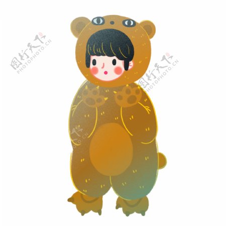彩绘穿着小熊玩偶服的小女孩可商用元素