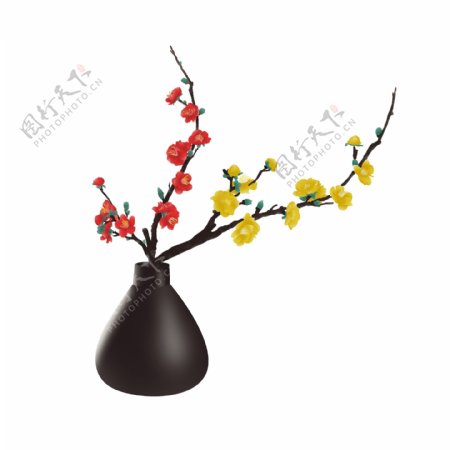 中国风手绘梅花花瓶设计可商用元素