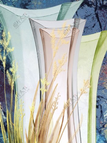 现代简约多彩玻璃花瓶客厅装饰画