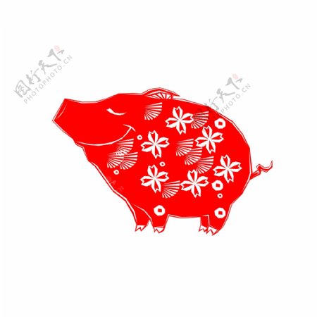中国风创意福猪窗花剪纸装饰图案元素