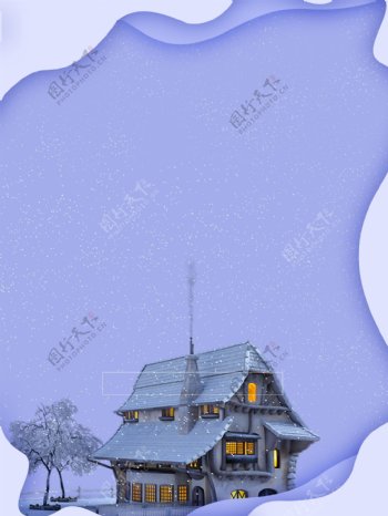 剪纸风紫色冬季城堡背景设计