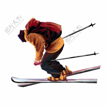 简约男孩背着背包滑雪原创元素