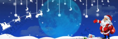 雪景夜晚圣诞节卡通banner背景