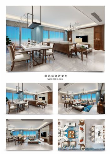 新中式风格时尚客餐厅效果图