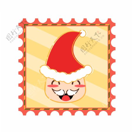 原创可爱可通圣诞老人圣诞邮票装饰元素