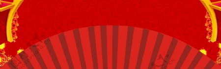 扇子新年中国风红色banner背景