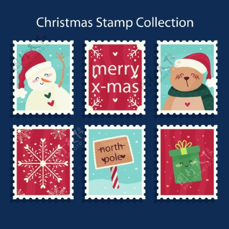 圣诞节邮票样式的标签
