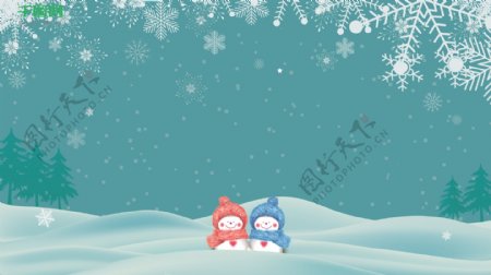 清新雪人手绘广告背景