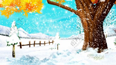 唯美小雪雪地树木背景设计