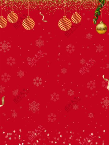 红色圣诞节平安夜雪花铃铛背景素材