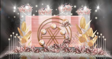 粉色珍珠运转装饰纹理背景吊饰婚礼效果图