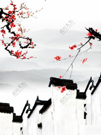 中国水墨徽派建筑背景