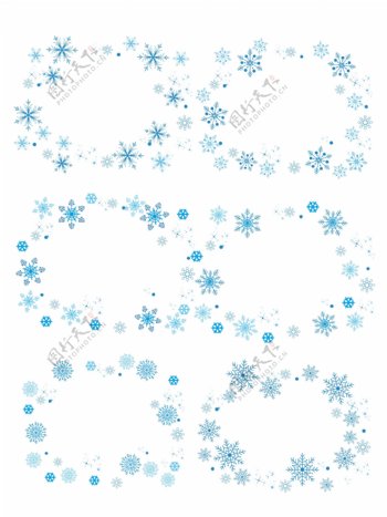 装饰漂浮冬天手绘飘雪蓝色雪花冬季边框浪漫