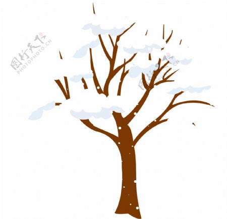 卡通手绘冬天雪树矢量图