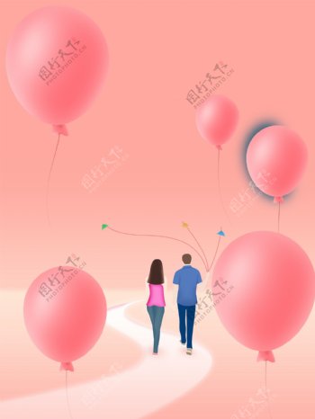 简约唯美浪漫粉色情侣气球广告背景素材
