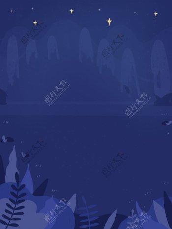 手绘夜空下的树林国际儿童日背景素材