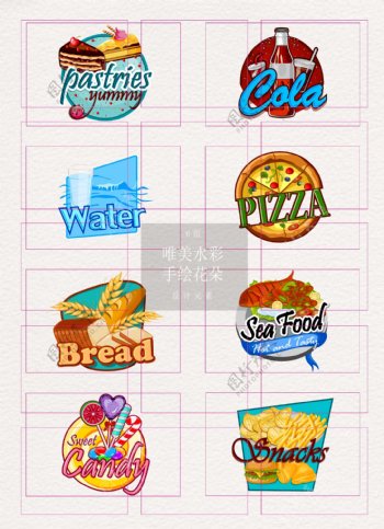 8组彩色食物食品标贴设计