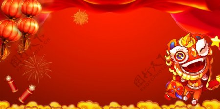 2019喜庆猪年舞狮背景线材