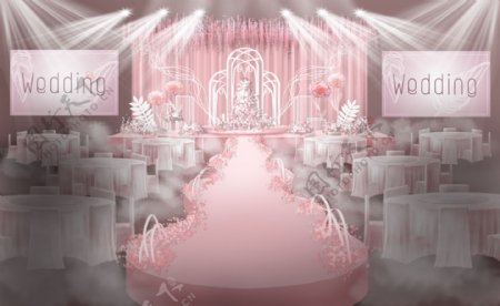 粉白色梦幻唯美主题婚礼主仪式区效果图