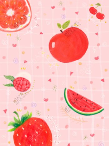 手绘卡通彩色水果广告背景