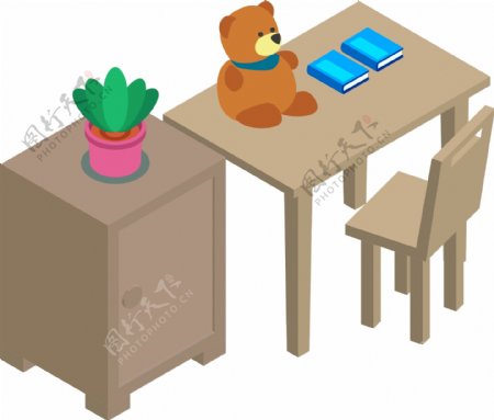 立体风格儿童桌椅家具元素