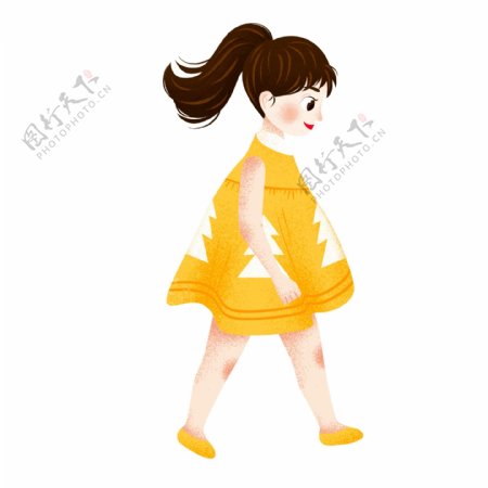 卡通可爱穿着黄色裙子的女孩