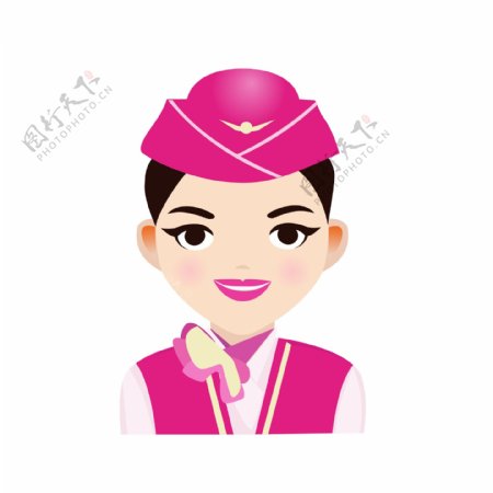扁平风人物肖像头像女空姐乘务员