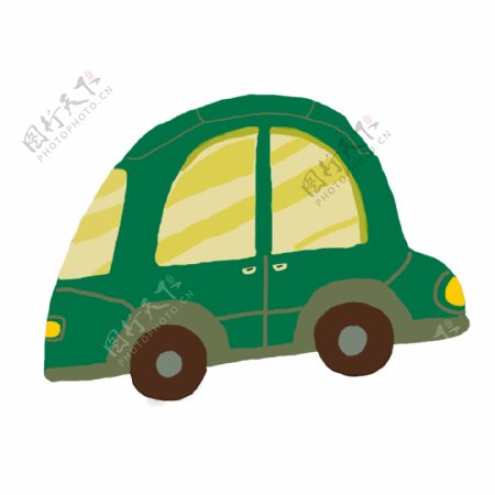 行驶中的绿色小汽车卡通插画PNG
